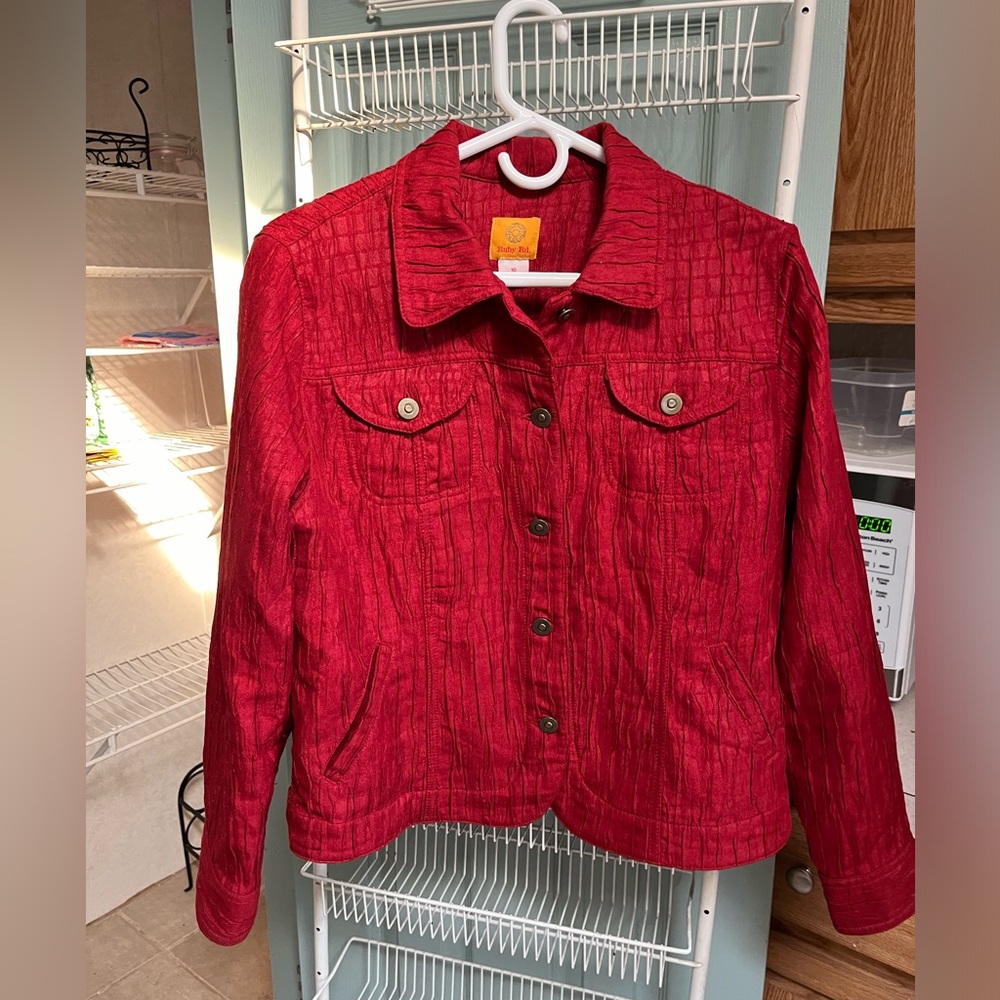 Ruby Rd Women’s Red Jacket Collared Pockets Sz 10… - image 1